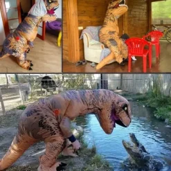 (Brun) Tyrannosaurus Rex Dräkt Vuxen Dinosauriedräkt Uppblåsbar><noscript><img width=