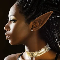 Bruna älvöron - Set med korta och långa älvöron, vampyrtänder i silikon, brun päls dam, cosplay, renässans Dark brown 10cm><noscript><img width=