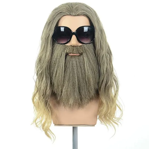 Brunblond lång lockig peruk för män med mustasch Halloween Cosplay> Peruker