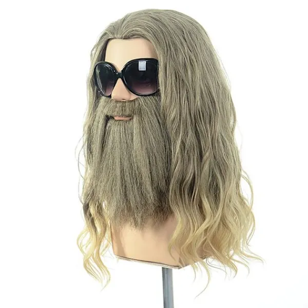 Brunblond lång lockig peruk för män med mustasch Halloween Cosplay> Peruker