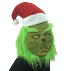 [CA] Christmas Grinch Helmask i Latex för Vuxna med Julhatt, Monster Cosplay, Karnevalsfestdräkt, Maskeradrekvisita [CP]><noscript><img width=
