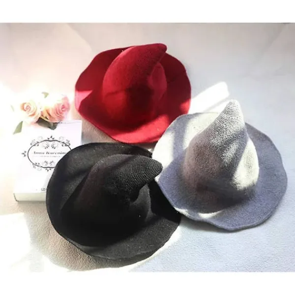 {ca}Halloween Häxhatt för Kvinnor, Ullstickad Mössa för Fest, Maskerad, Cosplay Kostymtillbehör> Huvudbonader