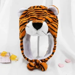 Children Adult Cartoon Cap Kindergarten Parent-Child Props Tiger Head Cover Plush Animal Hat Bonnets for Men Women Boys Girls> Huvudbonader