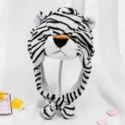 Children Adult Cartoon Cap Kindergarten Parent-Child Props Tiger Head Cover Plush Animal Hat Bonnets for Men Women Boys Girls> Huvudbonader