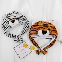Children Adult Cartoon Cap Kindergarten Parent-Child Props Tiger Head Cover Plush Animal Hat Bonnets for Men Women Boys Girls><noscript><img width=