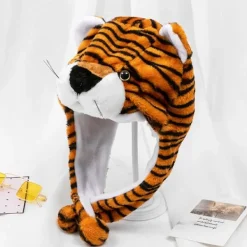 Children Adult Cartoon Cap Kindergarten Parent-Child Props Tiger Head Cover Plush Animal Hat Bonnets for Men Women Boys Girls><noscript><img width=
