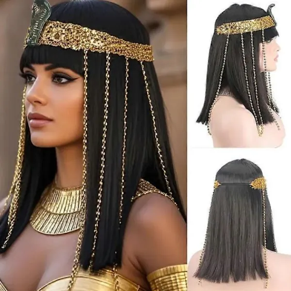 FMYSJ Cleopatra Cosplay Peruk, 30 cm Rak Damperuk med Lugg (FMY)> Peruker