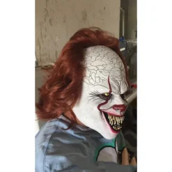 Clownmask i Latex, Skräck Cosplay Rekvisita Halloween Vuxen><noscript><img width=
