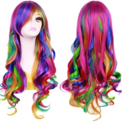 70cm Lockig Peruk för Kvinnor Flerfärgad + Peruknät> Peruker