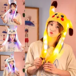 60cm söt kanin Pikachu plyschmössa med rörliga öron lysande hatt present till baby barn D> Huvudbonader