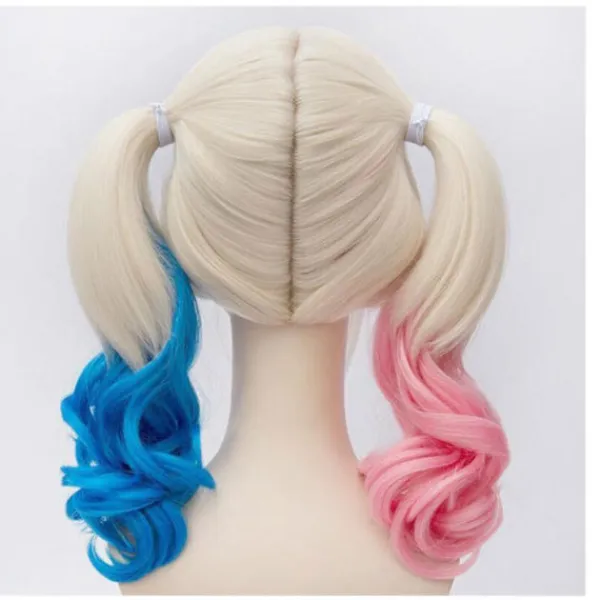 Comics- polyester Harley Quinn peruk (vuxen)Två täcken: ett rosa a> Peruker