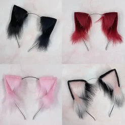 Cosplay Kitten Hårbåge Päls Kattöron Huvudband Påskfest Djur Huvudbonad（Vinfärgad）><noscript><img width=