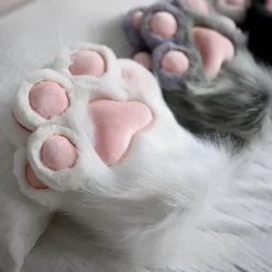 Cosplay Kostym Katt Tassar Handskar för Kvinnor Plysch Djur Tassar Handskar Halloween Fest Utklädnad Rekvisita Rollspel Handskar Vit><noscript><img width=