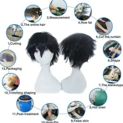 Cosplay lockigt hår svans full peruker svart kort peruk kvinnor/män peruk kostym Fancy> Peruker