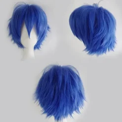 Cosplay lockigt hår svans full peruker kort mörkblå peruk mode cosplay stil> Peruker