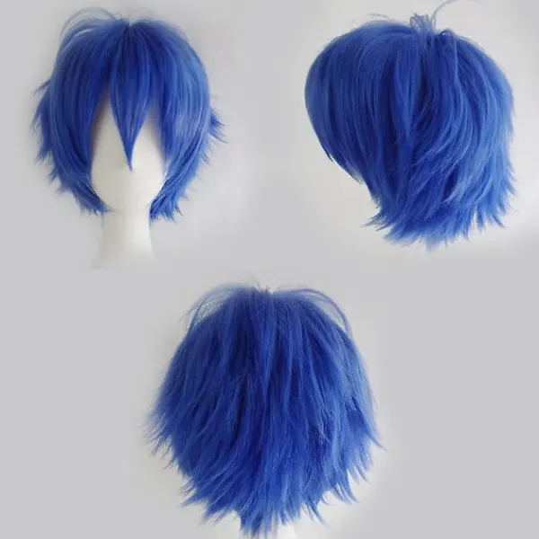 Cosplay lockigt hår svans full peruker kort mörkblå peruk mode cosplay stil> Peruker