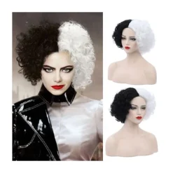 unbranded Cosplay Peruk Fluffig Svart Vit Högtemperatur Fiber Värmebeständig Bekväm Kort Curly Wave Witch Peruk för Halloween - Svart Vit> Peruker