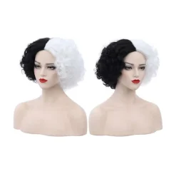 unbranded Cosplay Peruk Fluffig Svart Vit Högtemperatur Fiber Värmebeständig Bekväm Kort Curly Wave Witch Peruk för Halloween - Svart Vit><noscript><img width=