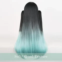 Cosplay Peruk för DS, Långt Rakt Svart Grön Peruk Gradient Dubbel Hästsvans Anime Hår Flätor Peruker med Mössa för Halloween Kostym><noscript><img width=