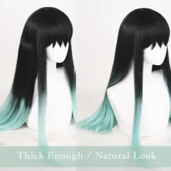 Cosplay Peruk för DS, Långt Rakt Svart Grön Peruk Gradient Dubbel Hästsvans Anime Hår Flätor Peruker med Mössa för Halloween Kostym><noscript><img width=