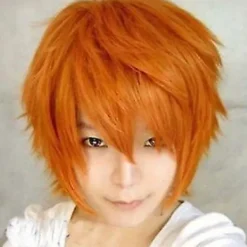 Cosplay Peruk, Kort Rak Pojkstil, Tecknad Animefest, för Män och Kvinnor (Orange)> Peruker