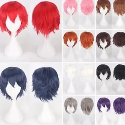 Cosplay Peruk, Kort Rak Pojkstil, Tecknad Animefest, för Män och Kvinnor (Orange)><noscript><img width=