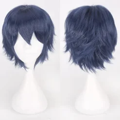 Cosplay Vuxna Tonåringar Anime Färgat Rakt Kort Hår Full Peruker (Indigo Blå)> Peruker