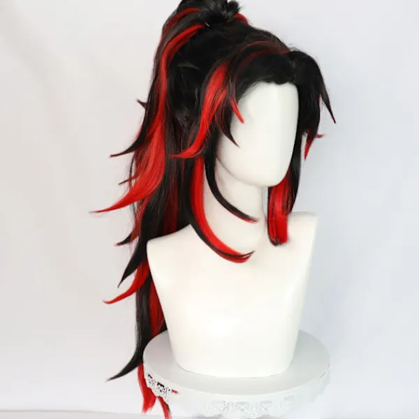 Cosplay-peruk Demon Slayer Kimetsu No Yaiba Tsugikuni Yoriichi Svart Röd> Peruker