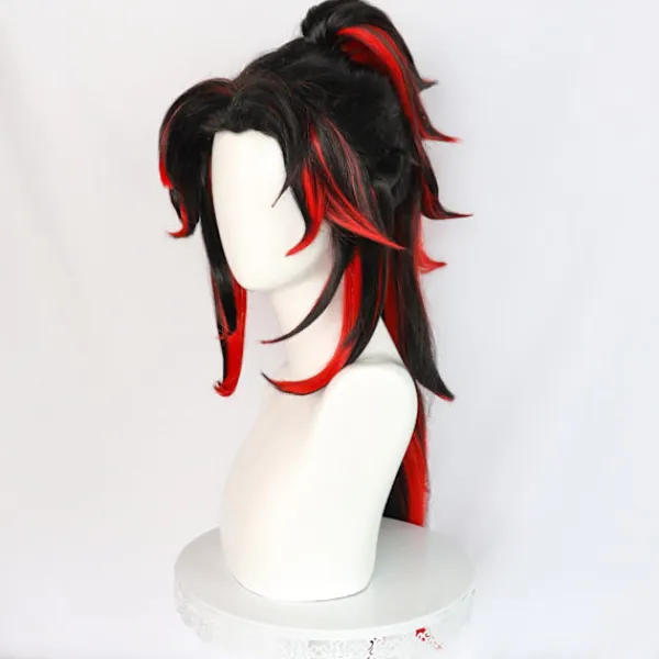 Cosplay-peruk Demon Slayer Kimetsu No Yaiba Tsugikuni Yoriichi Svart Röd> Peruker