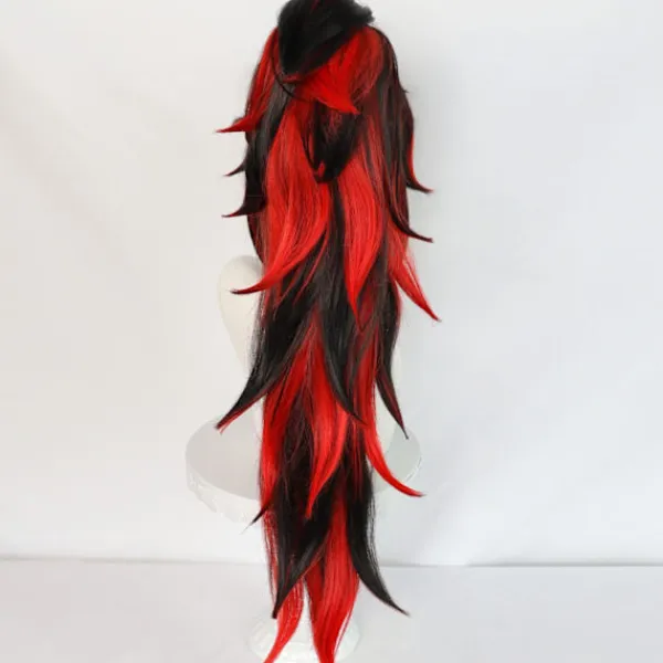 Cosplay-peruk Demon Slayer Kimetsu No Yaiba Tsugikuni Yoriichi Svart Röd> Peruker