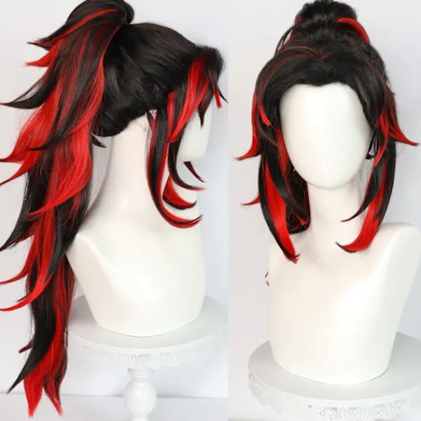 Cosplay-peruk Demon Slayer Kimetsu No Yaiba Tsugikuni Yoriichi Svart Röd> Peruker