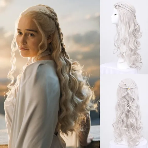 Cosplay-peruk för kvinnor, Daenerys-peruk lång blond lockig Khaleesi> Peruker