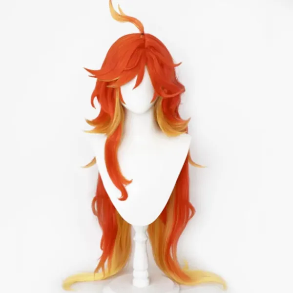 Cosplay-peruk Genshin Impact Mavuika Peruk Anime Kostym Långt Orange Vågigt Hår med Lugg för Kvinnor Halloween Familjefest> Peruker