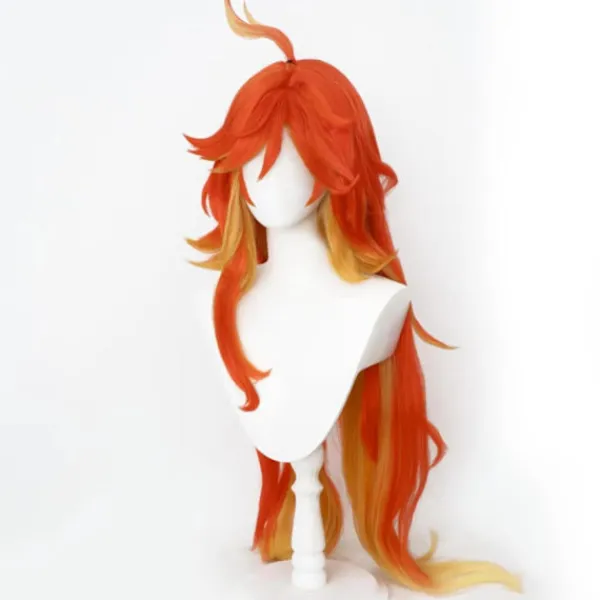 Cosplay-peruk Genshin Impact Mavuika Peruk Anime Kostym Långt Orange Vågigt Hår med Lugg för Kvinnor Halloween Familjefest> Peruker