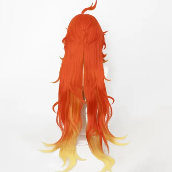 Cosplay-peruk Genshin Impact Mavuika Peruk Anime Kostym Långt Orange Vågigt Hår med Lugg för Kvinnor Halloween Familjefest> Peruker
