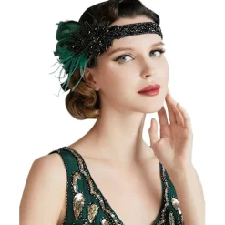 Coucoland 1920-tals fjäderhårband för kvinnor 20-tals stil Charleston hårband Maskeradtillbehör One Size Mörkgrön> Huvudbonader