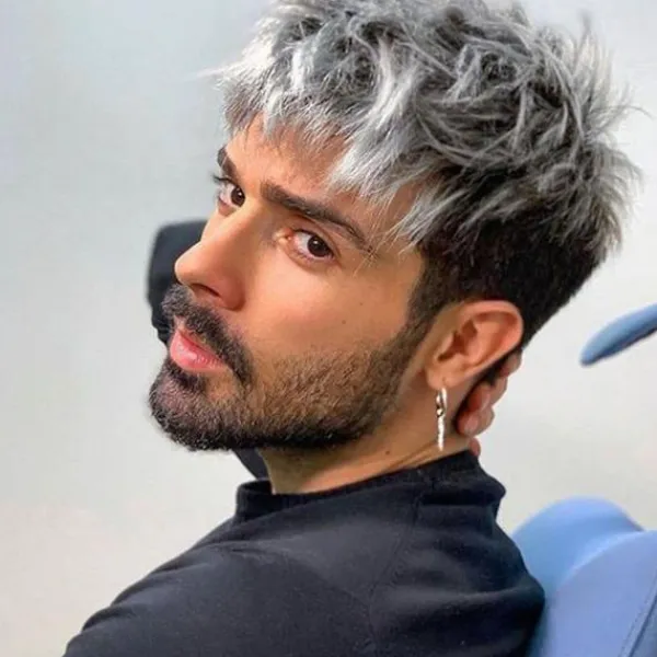 Creamily Men Grå Peruk Kort lager Grå Blandad Svart Naturlig Syntetisk Halloween Cosplay Kostym Peruker för män> Peruker