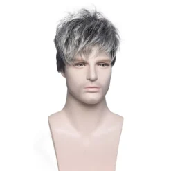 Creamily Men Grå Peruk Kort lager Grå Blandad Svart Naturlig Syntetisk Halloween Cosplay Kostym Peruker för män> Peruker