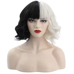 xinfish Cruella De Vil Peruk Cosplay Lockigt Kort Vågig Peruk> Peruker