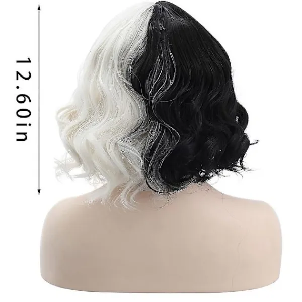 xinfish Cruella De Vil Peruk Cosplay Lockigt Kort Vågig Peruk> Peruker