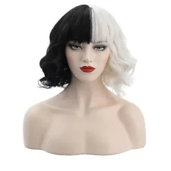 ESTONE Cruella De Vil Peruker Dam Cosplay lockigt hår Kort vågiga peruker -ge> Peruker