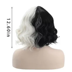 ESTONE Cruella De Vil Peruker Dam Cosplay lockigt hår Kort vågiga peruker -ge><noscript><img width=