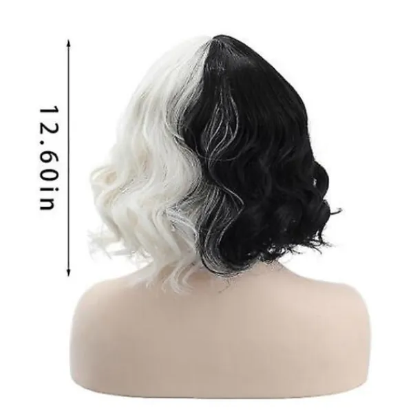ESTONE Cruella De Vil Peruker Dam Cosplay lockigt hår Kort vågiga peruker -ge> Peruker