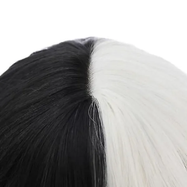ESTONE Cruella De Vil Peruker Dam Cosplay lockigt hår Kort vågiga peruker -ge> Peruker