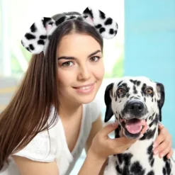 Dalmatiner hundöron pannband - 4-pack valpöron pannband fluffigt pannband vuxna barn dalmatiner kostym för smink tvätt ansikte-FS-><noscript><img width=