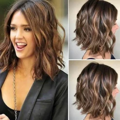 Dam Gradient Kort Lockig Peruk Bob Vågigt helhår Peruk Cosplay> Peruker