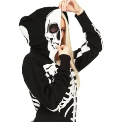 Dam Halloween Skelettdräkt - Bekväm och Enkel Vuxen Jumpsuit Bodysuit - Fram- och Baktryck med Blixtlås><noscript><img width=