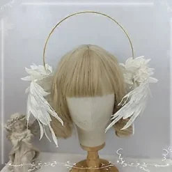 Dam Mary Halos Kronor Pannband Ängelvinge Tiara Håraccessoarer Gudinna Huvudstycke Huvudbonad för Cosplay Vit Vit><noscript><img width=