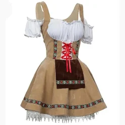 Dam Oktoberfest-dräkt Tyskland Bayersk ölserveringsflicka servitris Cosplay-parad Tavern Carnival Maskeradklänning Beige S><noscript><img width=