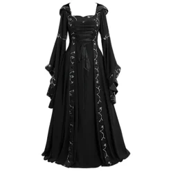 Dam Renaissance Medeltida Gotisk Häxdräkt Maskerad Cosplay Halloween Svart#1 S> Dräkter